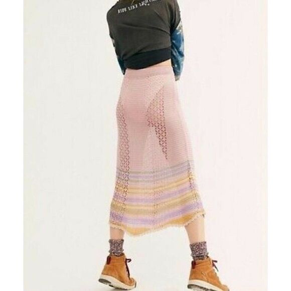 NEW FREE PEOPLE CROCHET KNIT DANNIE HALF SLIP MIDI SKIRT - Picture 2 of 3